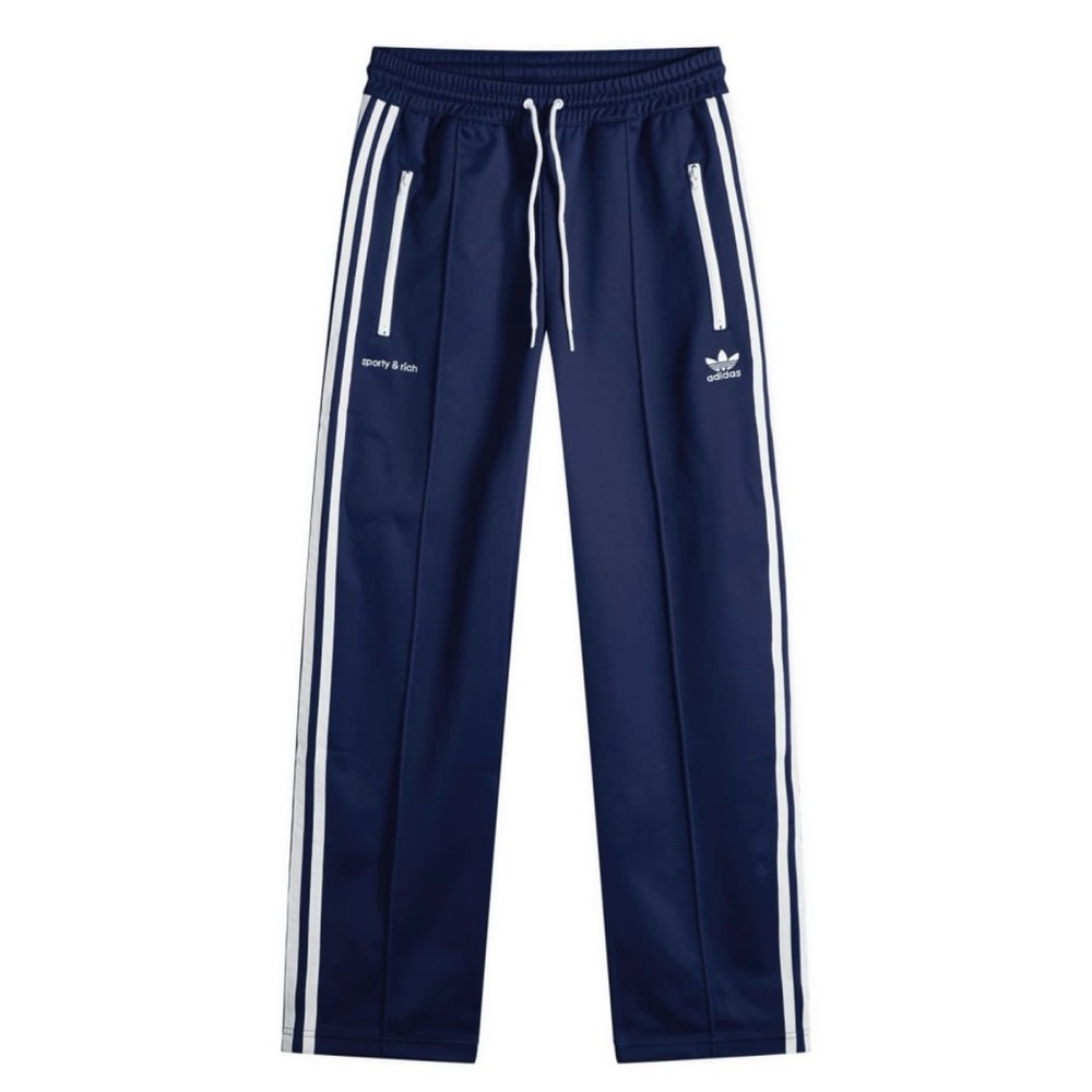Sporty & Rich Navy Blue Track Pants with White Stripes